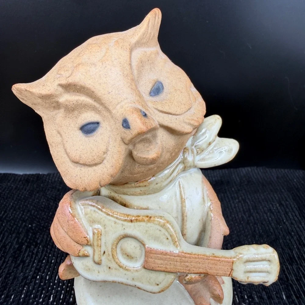 Vintage‎ UC Japan Ceramic Owl Figurine Playing Guitar Whimsical Pottery Decor